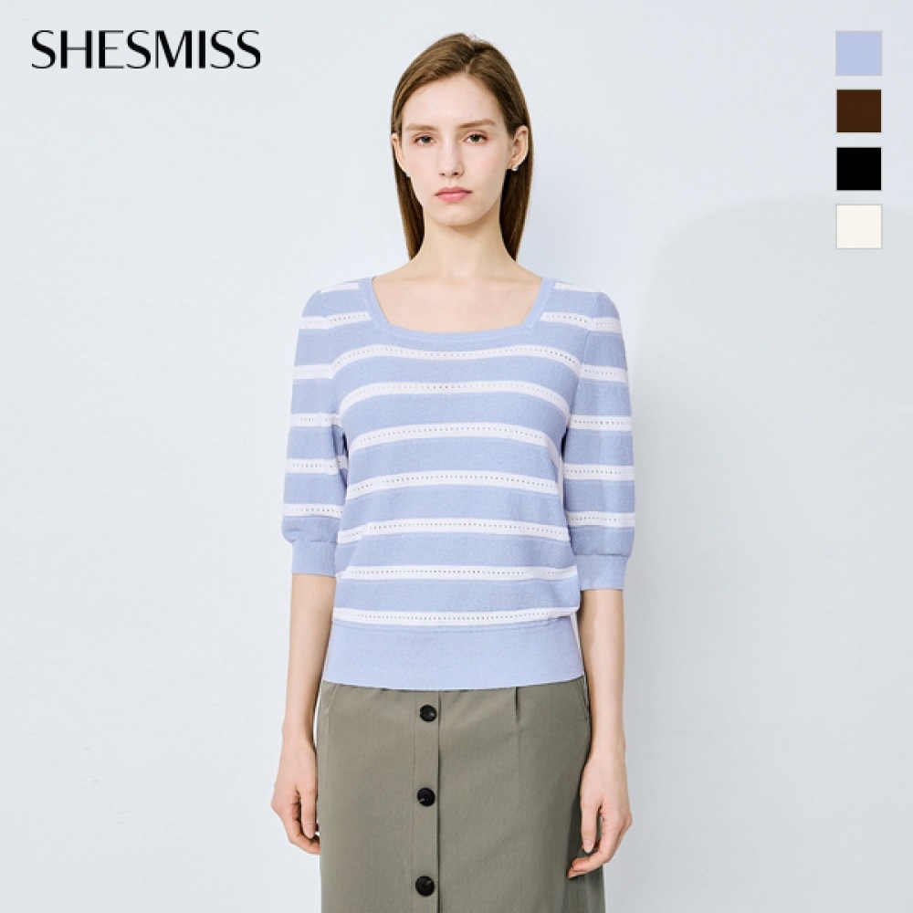 (Shes Miss) ストライプスクエアネックショートスリーブニット_SSKPOO21540 5,250円