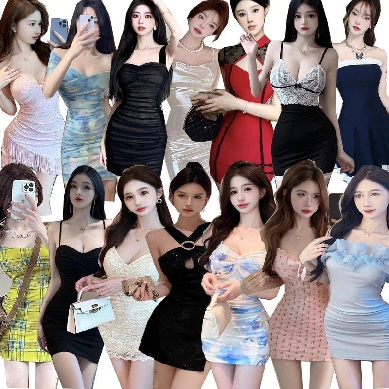 【10点セット】24新追加韓国ファッションタイトワンピース 半袖袖なし レディース気質パーティードレスセクシーなドレス制服ミニスカート23
