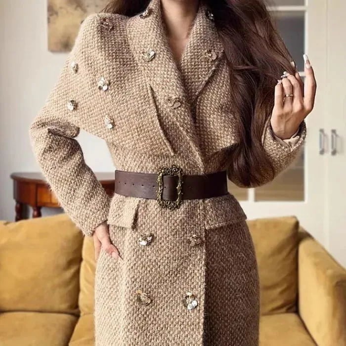 コート テーラードカラー ケープ ラメ スパンコール ベルト防寒 長袖 マーメイドライン コート ブラウン 茶色 アウター レディース 大人 お嬢様 上品 きれいめ オシャレ 人と被らない 他と被らな