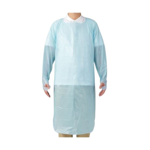 （まとめ） オオサキメディカルクリーンエプロン 袖付 フィンガーフック フリーサイズ ブルー 73739 1箱（10枚） [x5セット]