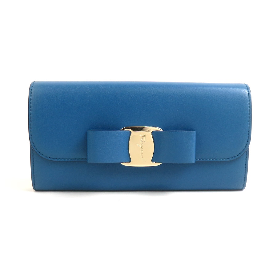 サルヴァトーレフェラガモ Salvatore Ferragamo 長財布 ヴァラリボン レザー ブルー ゴールド レディース e60813a