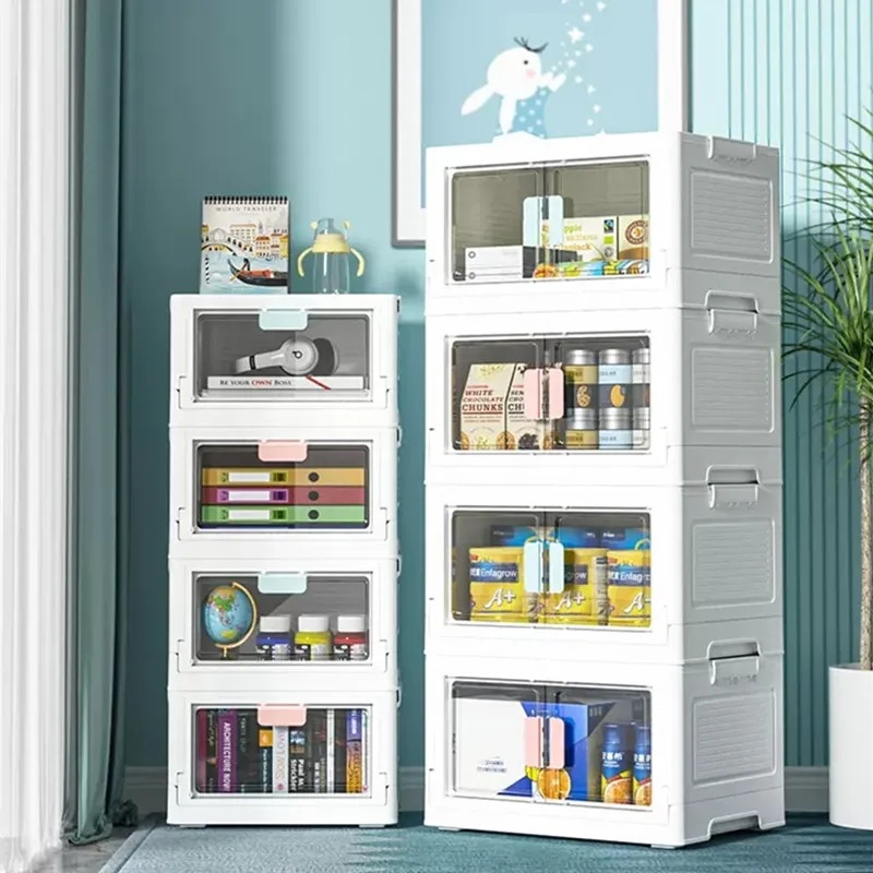 大容量シングルドアオープン収納ボックス,ふた付き,積み重ね可能,折りたたみ式,雑貨,スナック,収納ボックス