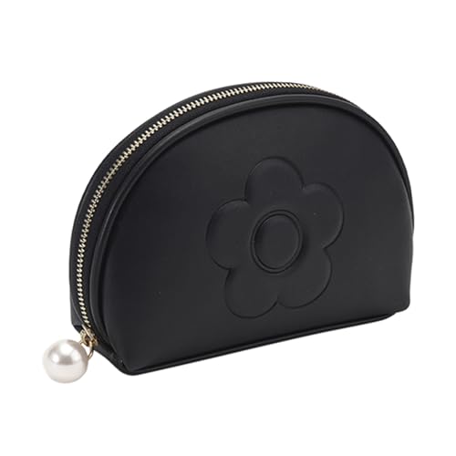 MARY QUANT(マリークヮント) エンボスデイジーパール ラウンドポーチ H10.5×W16×D4.5cm ブラック