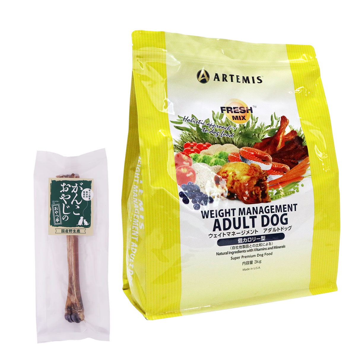 フレッシュミックス ドッグフード ウエイトマネージメント アダルトドッグ 3kg【国産鹿デンタルボーン 1本入り付き】