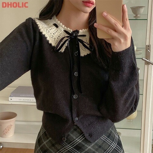 [メガ割りSALE]ベロアリボンパンチングカラーカーディガン