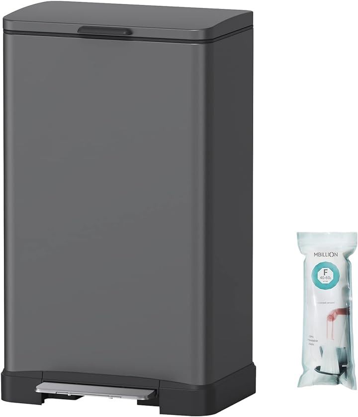 ゴミ箱 おしゃれ ふた付き ステンレス 38リットル スリム ペダル式 消臭 大容量 インナーバケット付き 密閉 音なし( グレイ, 38Ｌ)