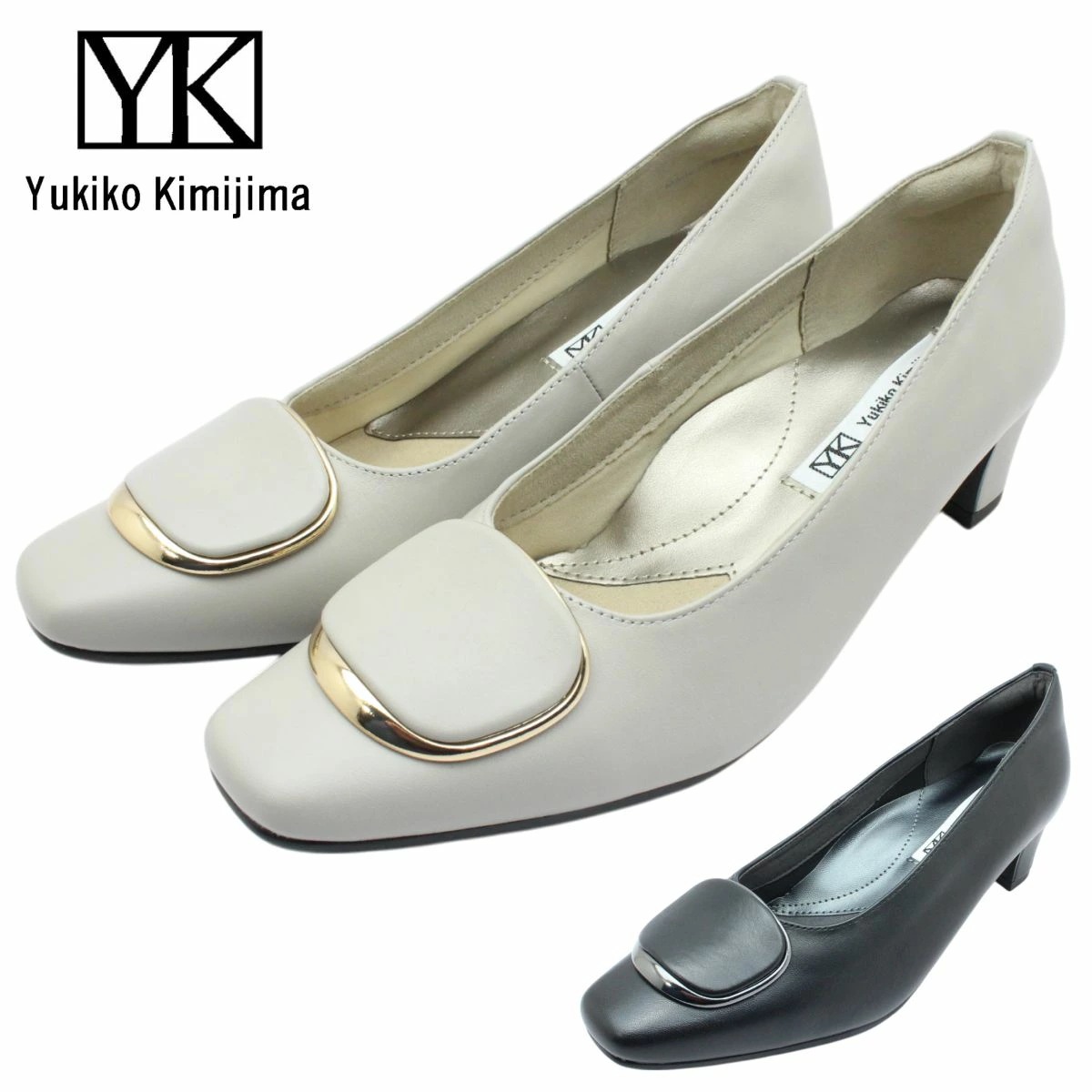 Yukiko Kimijima ユキコ キミジマ レディース レザー パンプス 9005 バックル 4.5cmヒール 3E 本革 オフィス 通勤 仕事