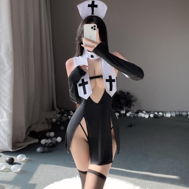 シスター コスプレ セクシー 修道女 聖女 牧師 宣教師 修道服 教会 聖歌隊 萌え 可愛い メイド ボンテージ ボディコン ランジェリ コスチューム 女性用 仮装 撮影 ハロウィン ブラック レデ
