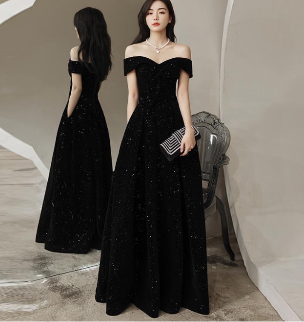 超美品　黒　オフショルダー　パーティードレス　演出　花嫁　二次会　結婚式　ロングドレス　ウェディングドレス