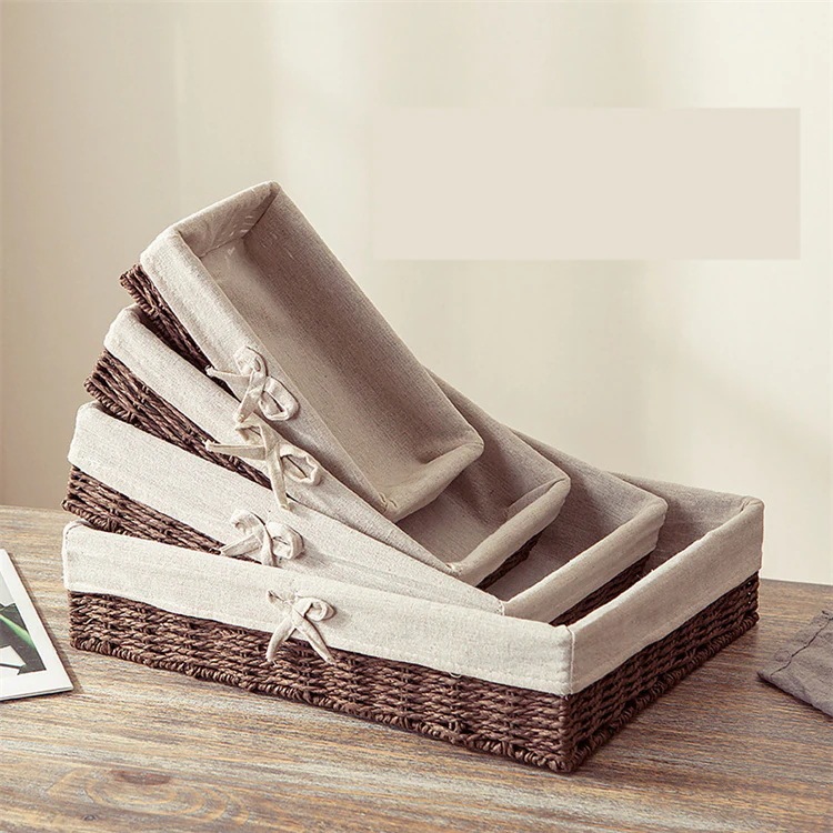 激安セール 収納バスケット デスクトップ キー リモコン 化粧品収納ボックス 籐 編まれたバスケット