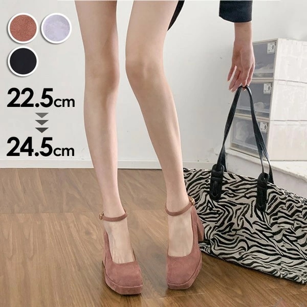 厚底 パンプス ワンストラップ 春秋 3colors 太めヒール ヒールパンプス フォーマル 大人 春物 レディース シューズ 女の子 おしゃれ 日常 イベント 美脚 ブラック あずき パープル di