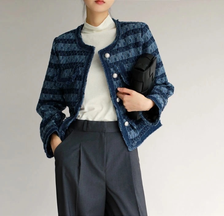 デニムステッチ クロップド丈 ジャケット レディース 秋 デニム ジャケットコート ショート丈 お洒落 カジュアル 長袖 トップス アウター ライトアウター 韓国ファッション