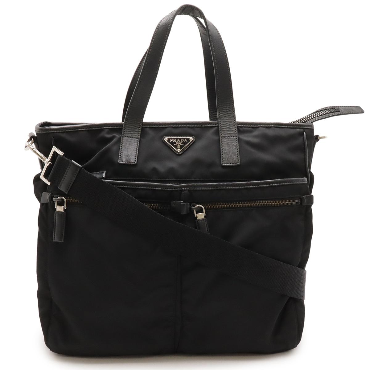 トートバッグ 2WAY ショルダーバッグ ナイロン レザー NERO 黒 ブラック シルバー金具 VA086
