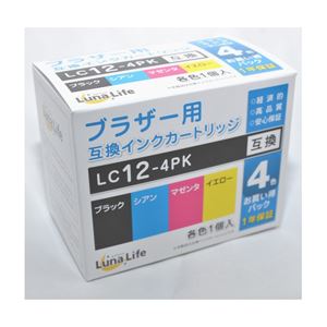 (まとめ)ワールドビジネスサプライ (Luna Life) ブラザー用 互換インクカートリッジ LC12-4PK 4本パック LN BR12/4P(×3セット)