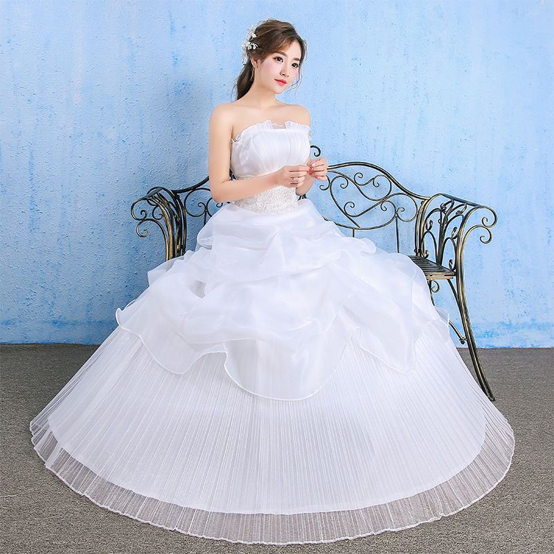 メインウェディングドレスホワイトフロアレングス花嫁韓国風ファッションストラップブラジャー2025フォトスタジオシンプルユージニア