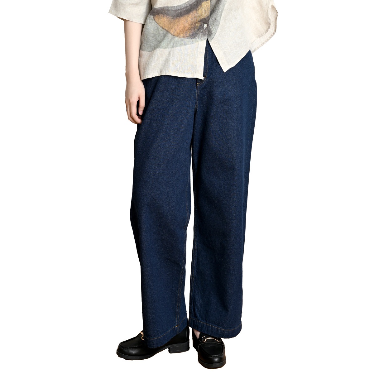 デニム レディース パンツ ストレート ワイド デニム探しの終着駅ストレートワイドデニムパンツ ボトムス ワイドパンツ ジーンズ ウエストゴム ゆったり リラックス 楽ちん 美脚 体型カバー 春 夏