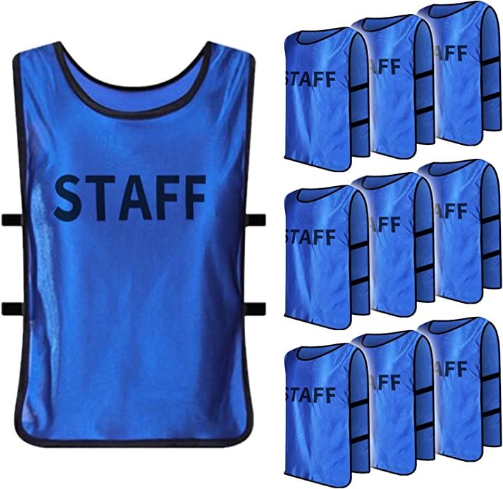 ビブス スタッフ ユニホーム 男女兼用 イベント スポーツ 大会運営 10枚セット(ブルー, Free Size)