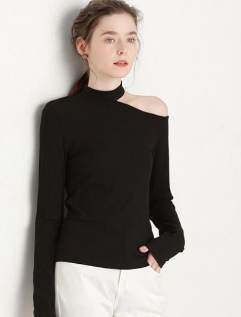 トップス デート カットソー 長袖 ワンショルダー 可愛い きれいめ 上品 おしゃれ かっこいい 可愛い ラブリー キュート ガーリー クール モード系 セクシー エレガント 存在感