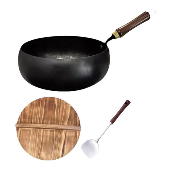 WOKパン炒めフライパンクッキングウックジェネラルノンスティックコーティングノンスティックフライパスガスウッドハンドルポットラウンドボトムウク中華鍋