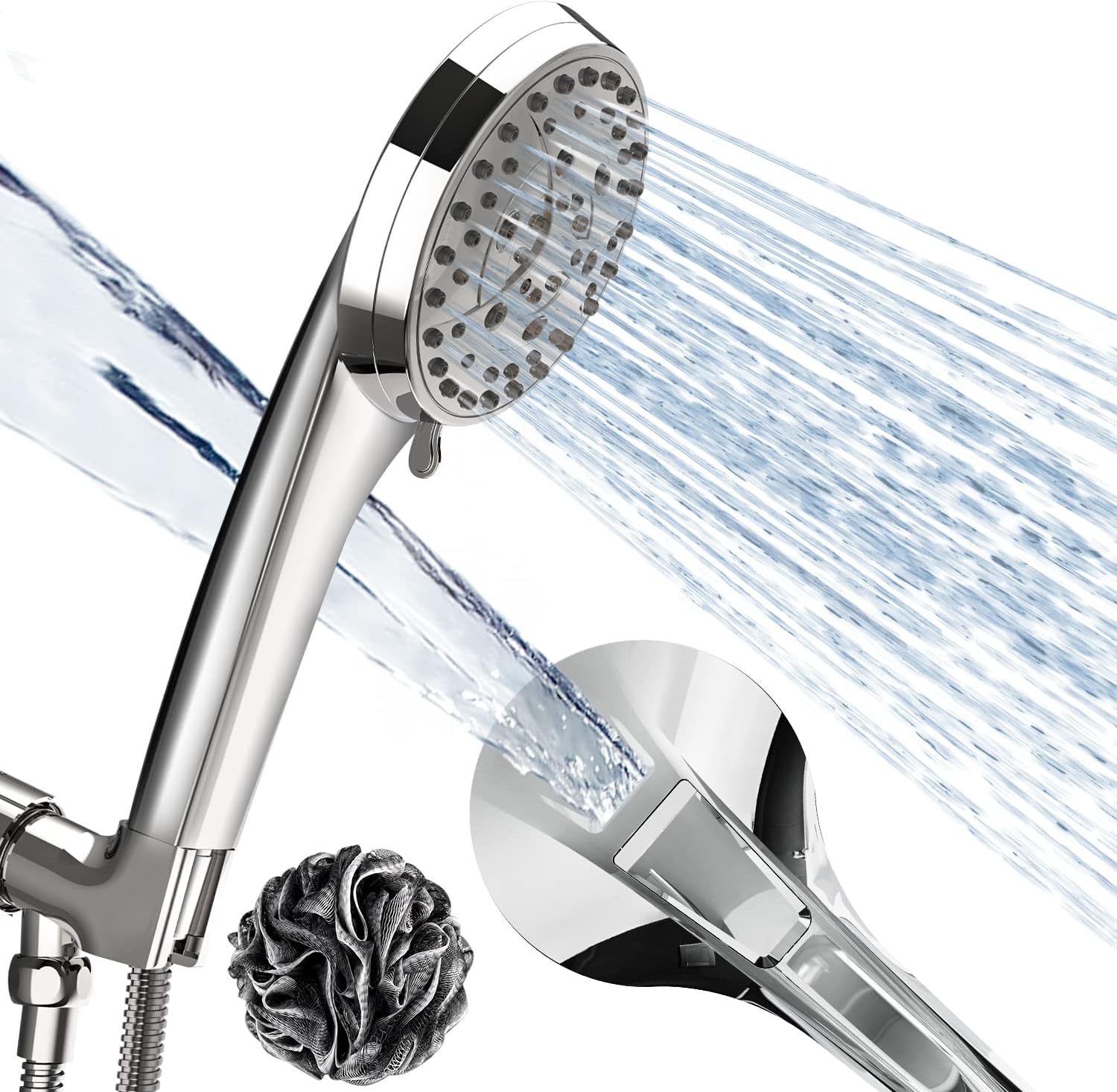 Affluent 手持ちシャワーヘッド 高圧 7 スプレーセッティング 70インチ エクストラロング ステンレススチールホース マッサージ スパ 雨 パワージェットモード 取り付け簡単 クロム