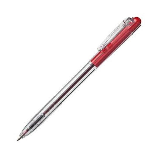 （まとめ）TANOSEE ノック式油性ボールペン0.7mm 赤（軸色：クリア）1セット（100本：10本×10パック）(×5セット)