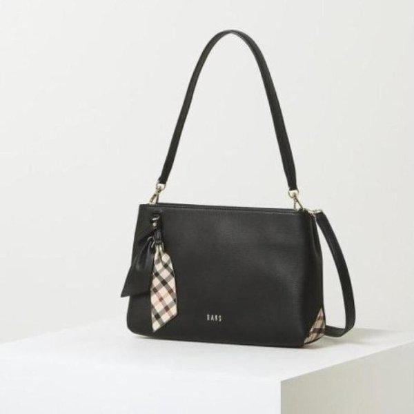 AK盆唐店 バッキンガム ブラック チェック配色 牛革ショルダーバッグ DCBA4F123BK