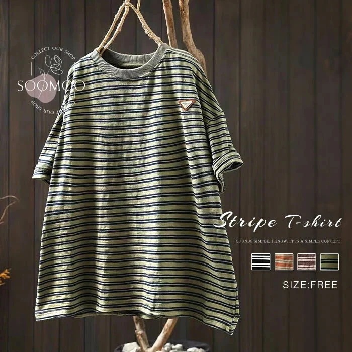 【20点セット】半袖 tシャツ レディース 半袖シャツ 夏 綿 カットソー トップス 半袖カットソー 半袖tシャツ ワイド ゆったり コットン おしゃれ きれいめ クルーネック 体型カバー ストライプ