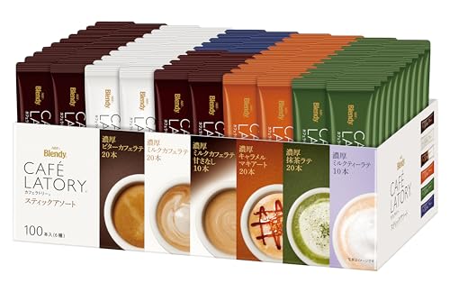 AGF ブレンディ カフェラトリー スティック アソート 100本 【 コーヒー 詰め合わせ 】【 差し入れに 】【ビターカフェラテミルクカフェラテキャラメルマキアート抹茶ラテ 各20本ミルク