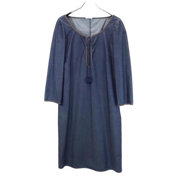 イタリア製 長袖 ワンピース 40 ネイビー系 レディース
