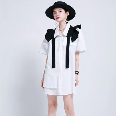 夏　デザイン感　フリル　2ways 不規則　ワンピース　フランス式　シャツ