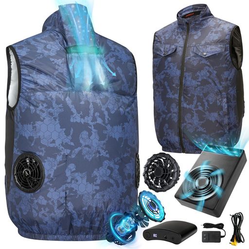 [AMXMECLN] 冷風機搭載 32V超高出力 体感-20C空調作業服2025冷風を実現する冷風ベスト20000MAH ファンバッテリーセットUPF50+ 防水・防汚・速乾作業着 クーラー付きベスト