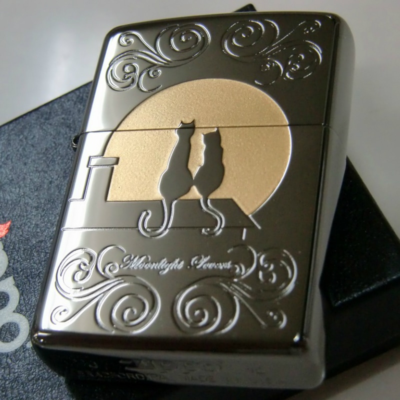 【正規品】ZIPPO キャット ムーン 鏡面満月 綺麗なジッポ かわいい 猫ジッポ 猫ZIPPO ネコジッポ 人気 ムーンライトラヴァー ねこジッポ レディース ジッポ キャットジッポ 月 レア