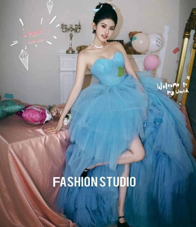 新品登場 エレガント 高級感 ブルー おしゃれ レディースドレス 花嫁ドレス 撮影 前撮り 宴会 パーティードレス 成人式 音楽会 イブニングドレス 花嫁ドレス 結婚式 チューブトップ 着痩せ ロング