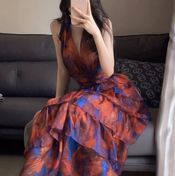 レディース スカート ワンピース ドレス ティアード チュールスカート マキシ 袖なし ホルターネック セミフレア Aライン フェミニン ウエストマーク ウエストリボン かわいい 大人可愛い 4,666円