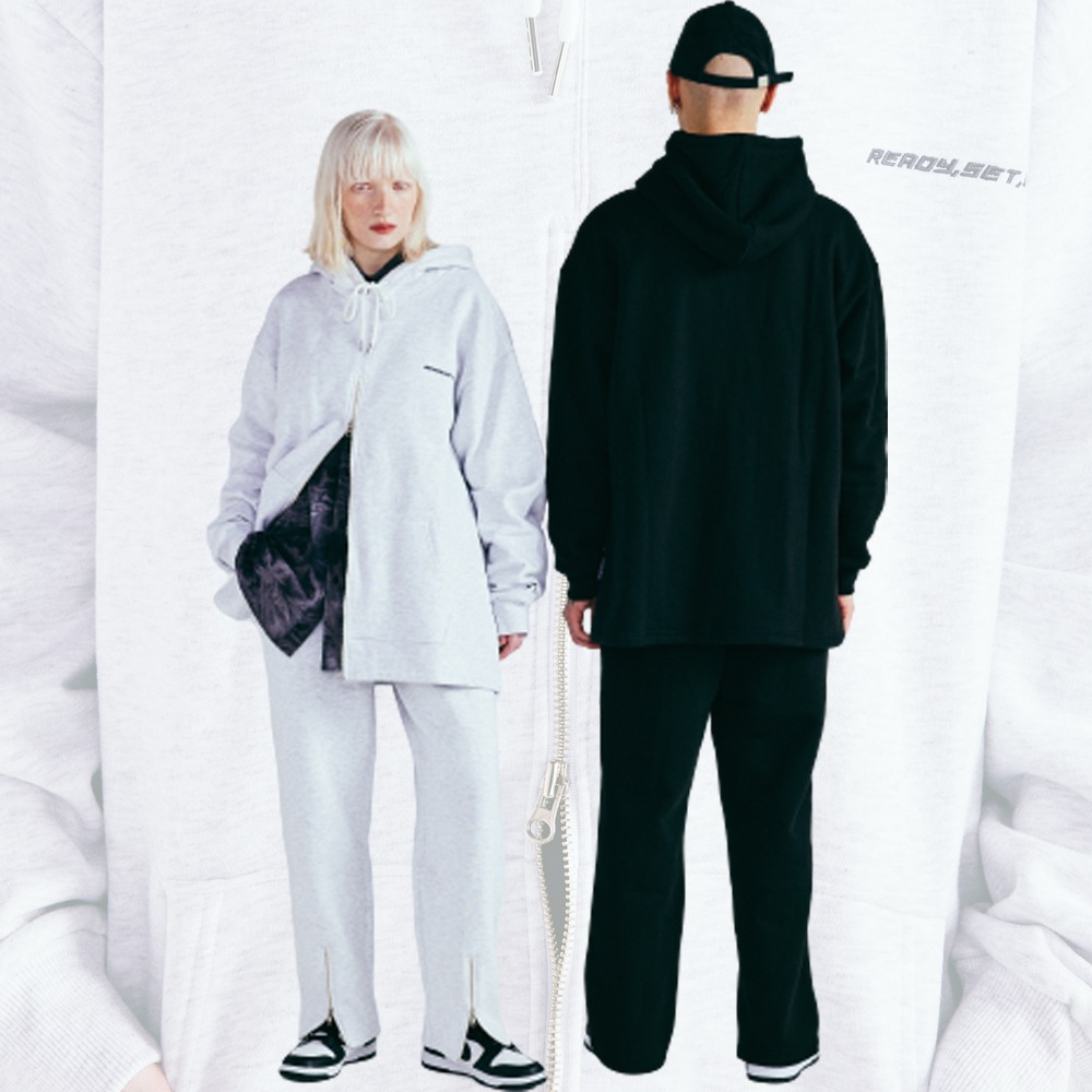 [UNISEX] [男女兼用] FRONT OPEN ZIP UP PANTS OVERFIT 裏起毛 前開き ジップアップ パンツ オーバーサイズ