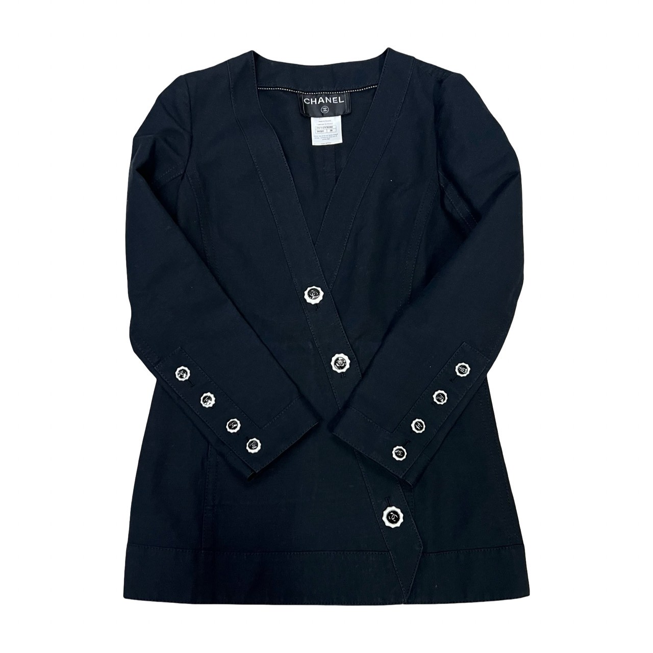 ココマーク ボタンノーカラージャケット コットン リネン シルク ブラック 54588