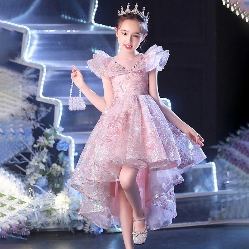 ガールズプリンセスドレス秋子供用ふわふわフラワーガールファッションピアノホストイブニングドレス