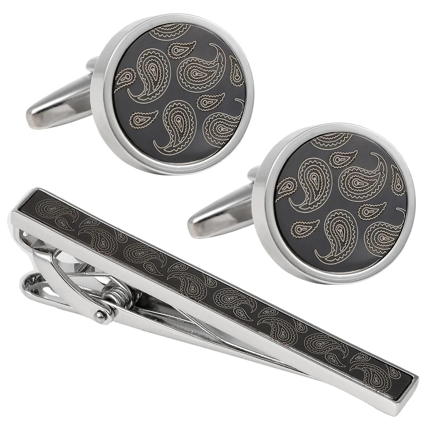 elizabeth parker エリザベスパーカー ブラック ペイズリー カフス ネクタイピン セット