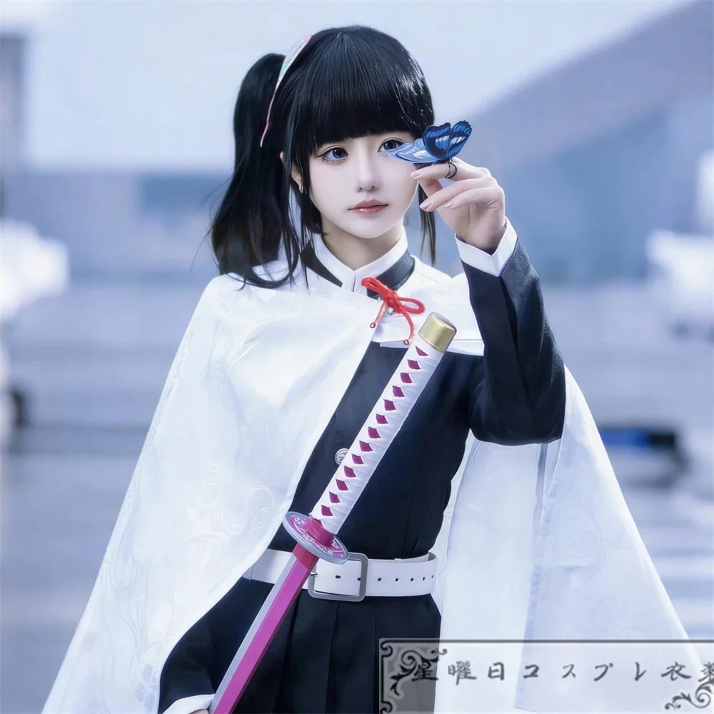 934『24h激安挑戦』 胡蝶の頭飾り付き 栗花落カナヲ 鬼殺隊制服 コスプレ衣装 コスチューム 暗紋付き