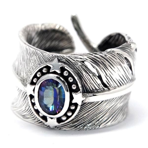 インディアンジュエリー リング 天然石 ミスティックトパーズ フェザー 羽 スター 星 シルバー