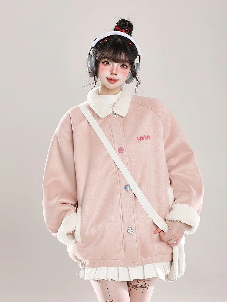 秋冬 BF風 スタイルアップ かわいい 厚手裹起毛ブルゾンハイネック あったかアウタージャンパーカジュアルファッション系大人ゆったりストリートサイズレディースムートンゆるダボシルエット