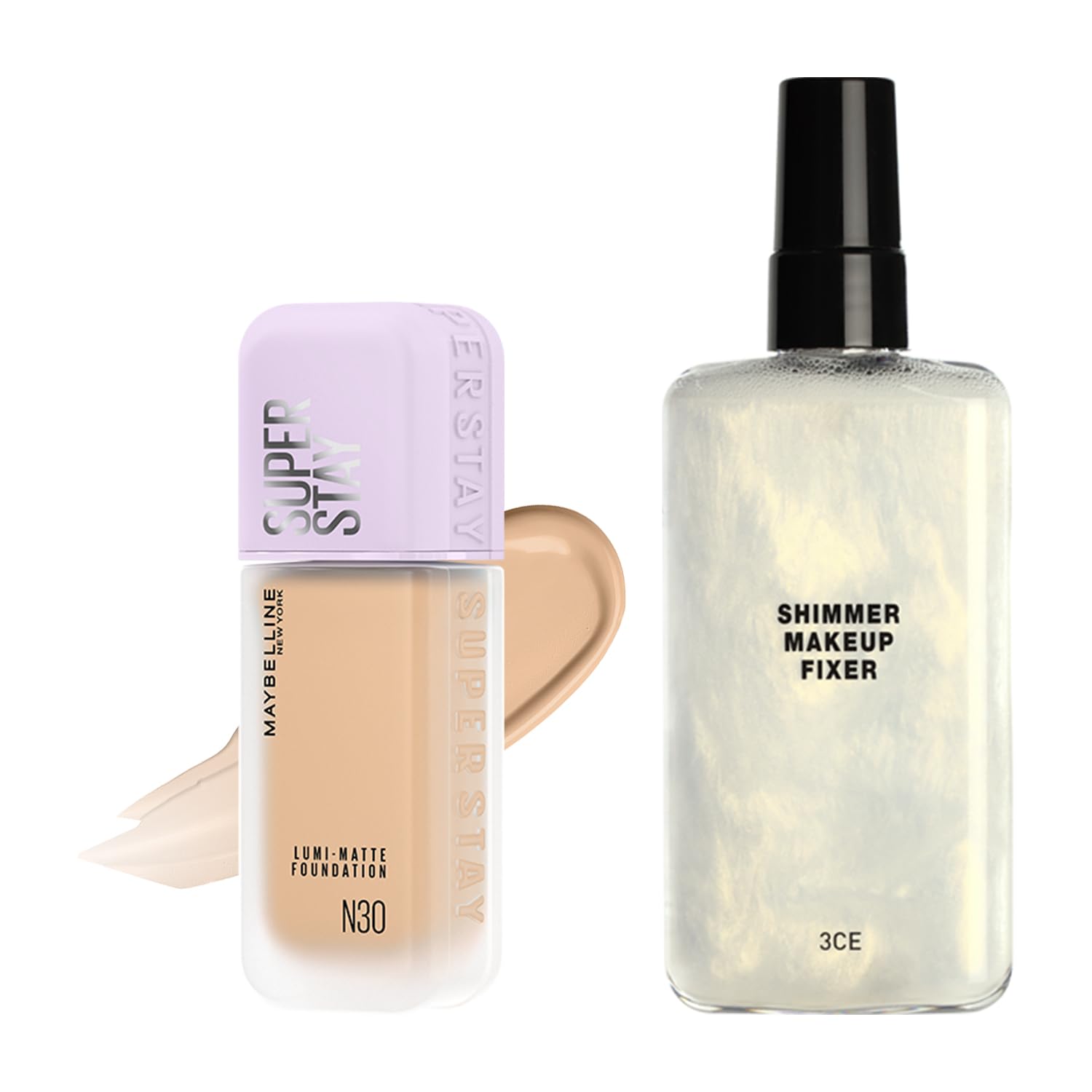 【セット】メイベリン SPステイ ルミマット リキッド ファンデーションN30+シマーメイクアップフィクサー