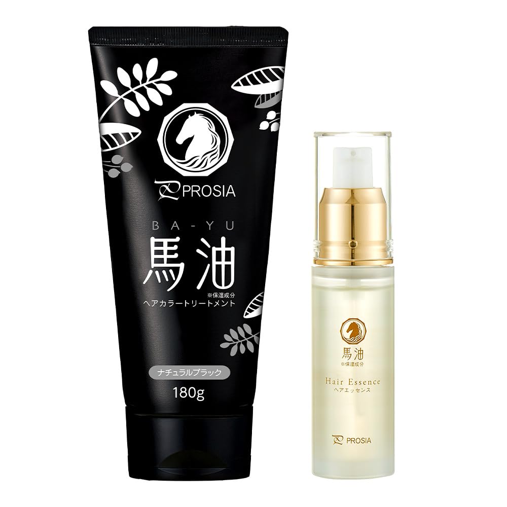PROSIA(プロシア) 馬油 ヘアカラートリートメント ヘアエッセンス 180g 30ml ナチュラルブラック ヘアカラー エッセンス 洗い流さない トリートメント ヘアオイル 日本製 保湿成分 う