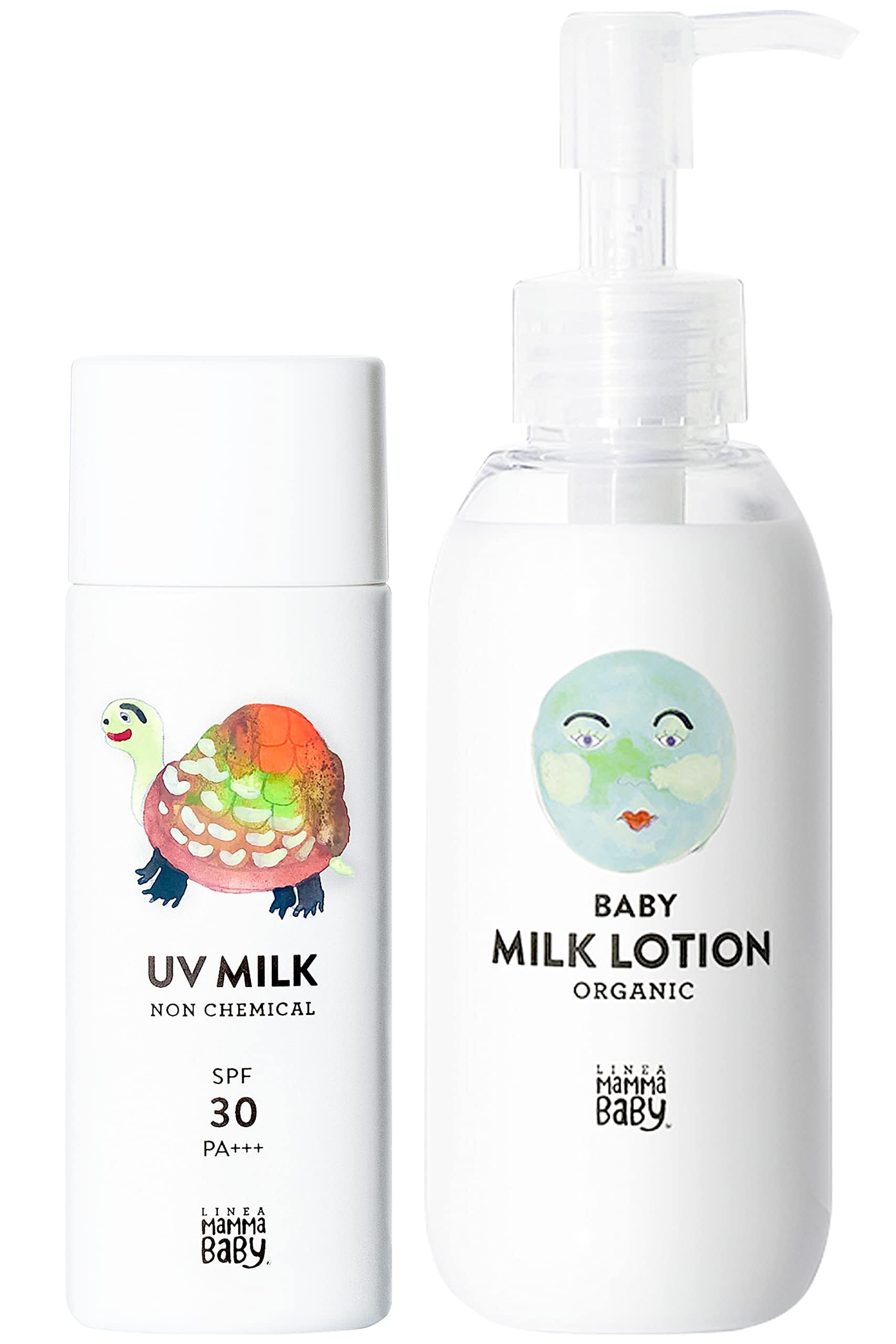 ママベビー ノンケミカルUVミルク SPF30 / PA+++ × ベビーミルクローション セット [ 無添加 オーガニック 敏感肌 親子で使える ] (50mL × 150mL)