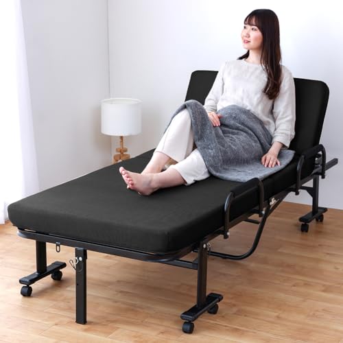 色：2)ブラック サイズ：a)高さ51cm(ハイタイプ) アイリスオーヤマ 折りたたみベッド シング