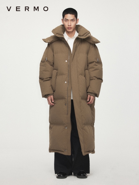 立体シルエットカット超ロング厚手防寒ヘビールーズダウンジャケット フード付きジャケット