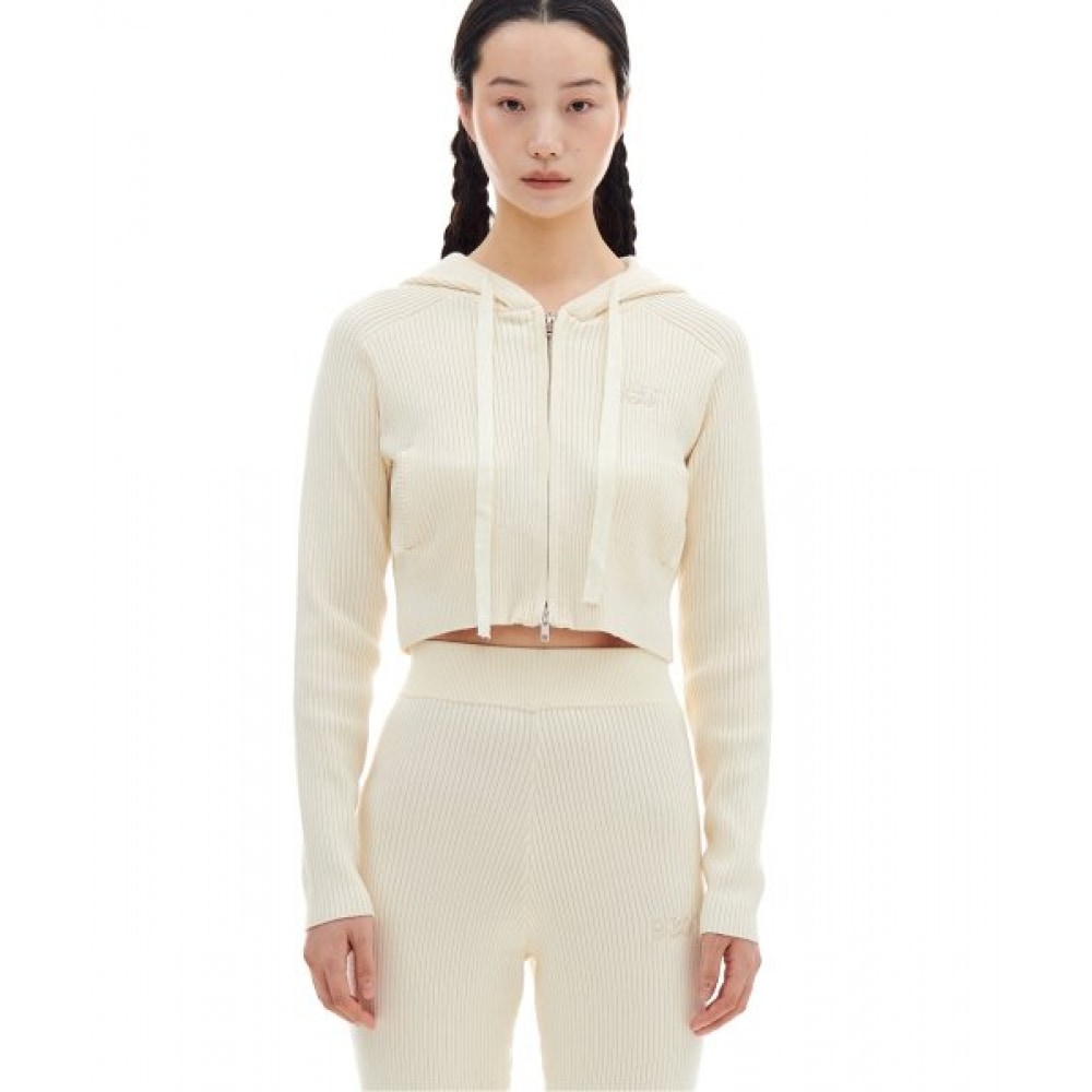 アーカイブボールドスモールロゴクロップニットフードジップアップ (クリーム)