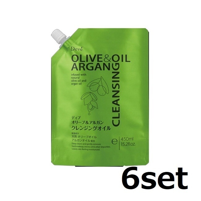 【6セット】 Deve ディブ オリーブ&アルガン クレンジングオイル つめかえ用 450mL 毛穴 角質 詰替え オリーブオイル アルガンオイル お風呂 バスタイム 塗れた手 熊野油脂