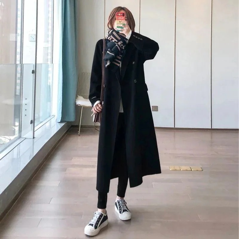 アウター ブラックコート セミロング 厚手 カジュアル ゆったり 秋 新作 ラシャアウターレディース