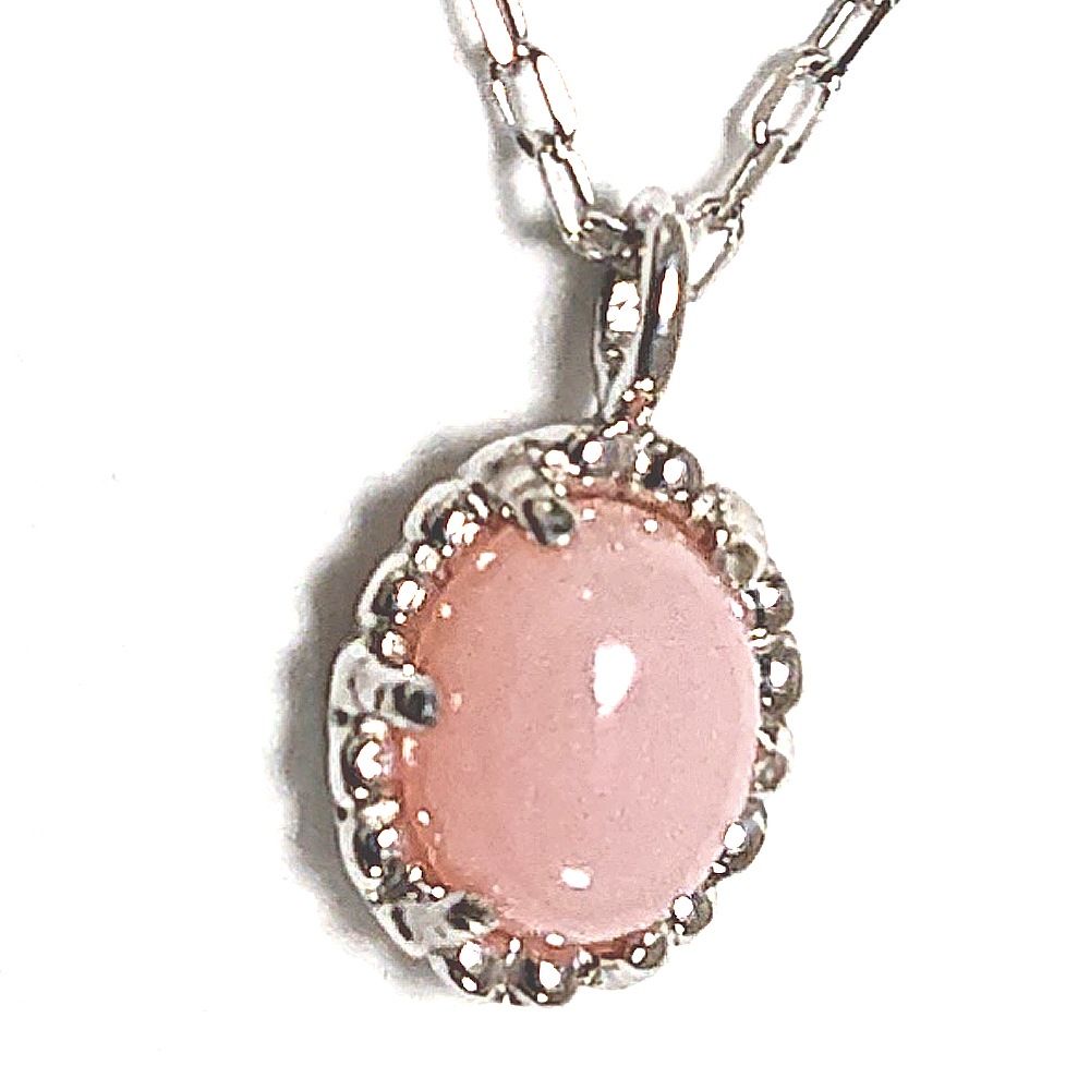 K10ホワイトゴールド ピンクオパール ネックレスペンダント 幸運の石